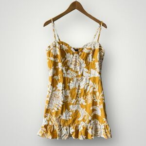 wild fable Mustard Yellow & White Floral Spaghetti-Strap Mini Dress